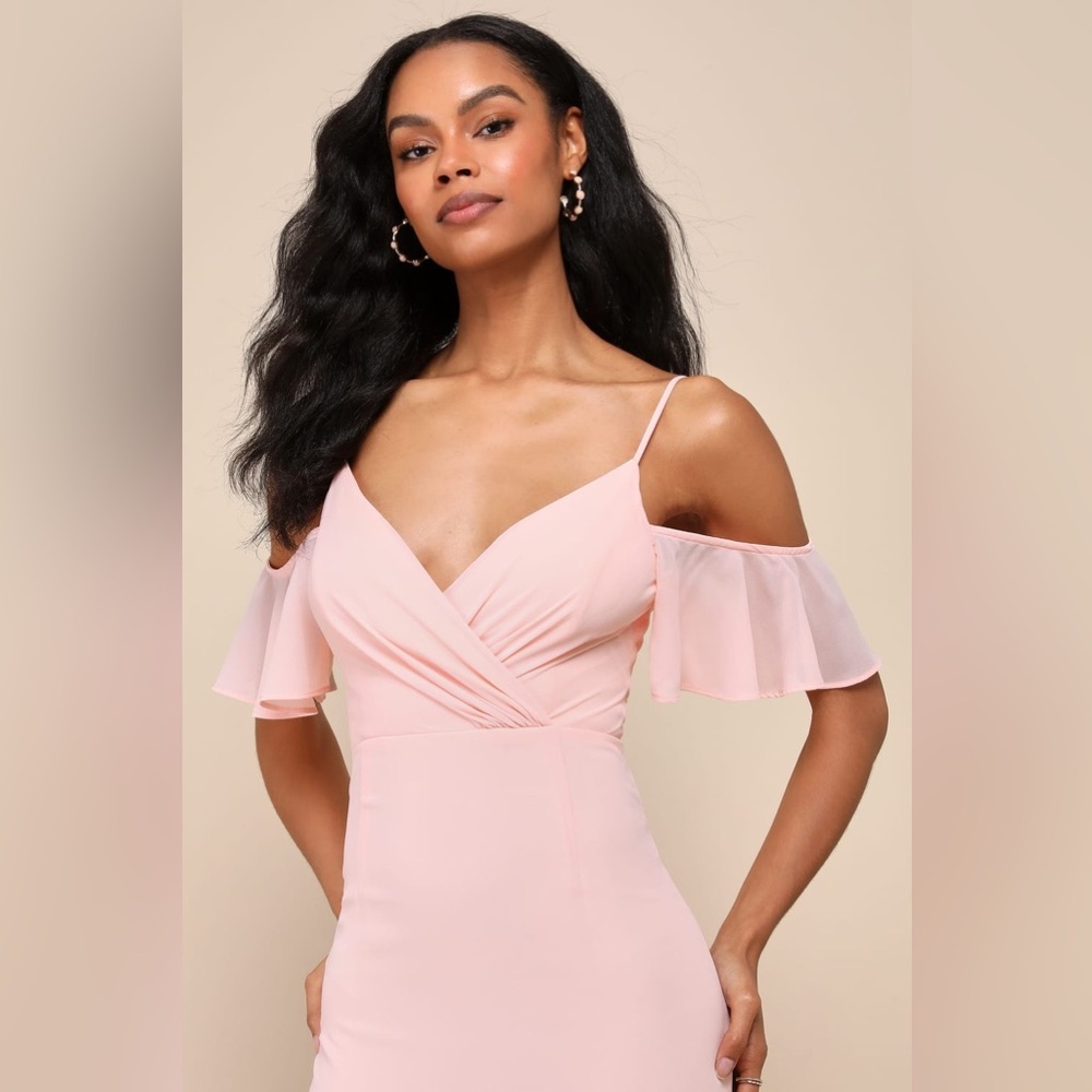 Blush Pink Off-Shoulder Mermaid Maxi Dress - Picture 4 of 7